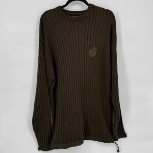 Rocawear Sweater Mens Large Green Ribbed Knit Pullover Drawstring Hem Logo Y2K